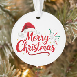 サンタ帽子と雪のメリークリスマス Typography オーナメント