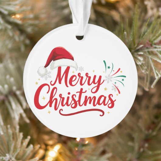 サンタ帽子と雪のメリークリスマス Typography オーナメント (ツリー)