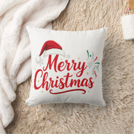 サンタ帽子と雪のメリークリスマス Typography クッション
