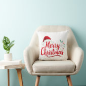 サンタ帽子と雪のメリークリスマス Typography クッション (椅子)