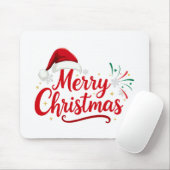サンタ帽子と雪のメリークリスマス Typography マウスパッド (マウス)