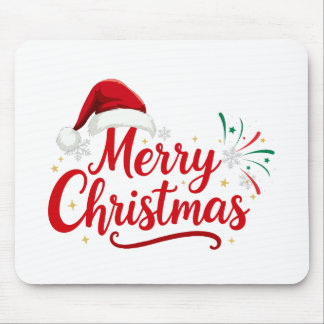 サンタ帽子と雪のメリークリスマス Typography マウスパッド