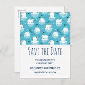サンタ帽子のかわいいホッキョクグマSave the Date インビテーションポストカード (正面/裏面)