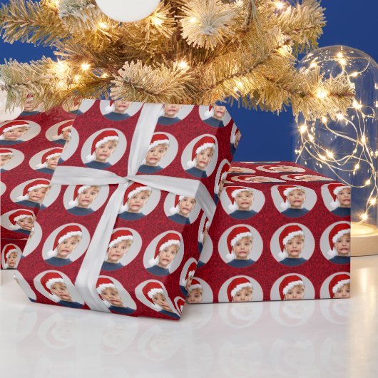 サンタ帽子のウィスキマルなクリスマスパターン写真 ラッピングペーパー (クリスマス)