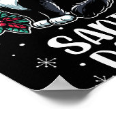 サンタ帽子のクリスマスを着たサンタ・ポーズTuxedo猫 ポスター (角)