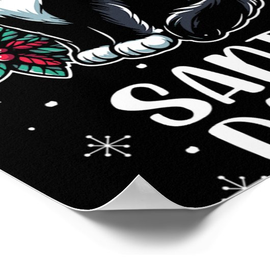 サンタ帽子のクリスマスを着たサンタ・ポーズTuxedo猫 ポスター (角)