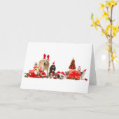 サンタ帽子のクリスマスアニマル挨拶カード カード (黄色い花)