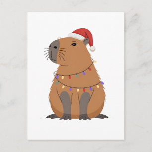 サンタ帽子のクリスマスカピバラとXmasのイルミネーション シーズンポストカード