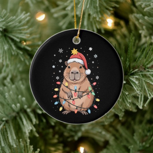 サンタ帽子のクリスマスカピバラ 電飾ツリー セラミックオーナメント (ツリー)