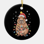 サンタ帽子のクリスマスカピバラ 電飾ツリー セラミックオーナメント (正面)