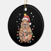 サンタ帽子のクリスマスカピバラ 電飾ツリー セラミックオーナメント (左)