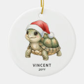サンタ帽子のクリスマスガメ 名前入り セラミックオーナメント (正面)