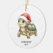 サンタ帽子のクリスマスガメ 名前入り セラミックオーナメント (左)