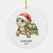 サンタ帽子のクリスマスガメ 名前入り セラミックオーナメント (裏面)