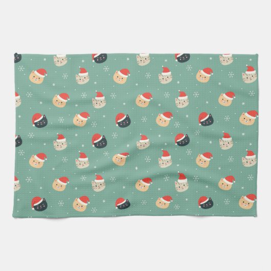 サンタ帽子のクリスマスキャッツ キッチンタオル (横)