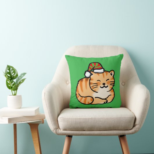 サンタ帽子のクリスマスキャット - 猫好きのためのデザイン クッション (椅子)