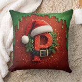 サンタ帽子のクリスマスギフトモノグラムP クッション (ブランケット)