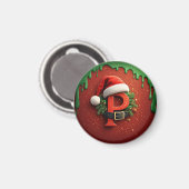 サンタ帽子のクリスマスギフトモノグラムP マグネット (正面/裏面)