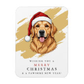 サンタ帽子のクリスマスゴールデンレトリバー犬 マグネット (縦)