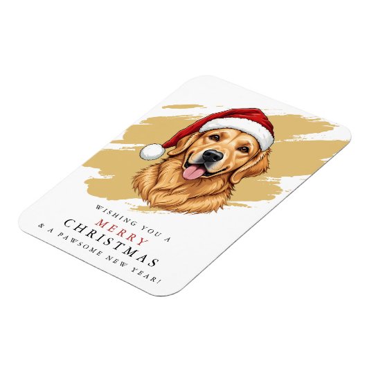 サンタ帽子のクリスマスゴールデンレトリバー犬 マグネット (左側)