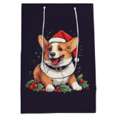 サンタ帽子のクリスマスハッピーコーギとホリー ミディアムペーパーバッグ (裏面)