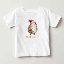 サンタ帽子のクリスマスハリネズミ ベビーTシャツ