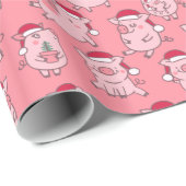 サンタ帽子のクリスマスピッグかわいい動物 ラッピングペーパー (ロールコーナー)