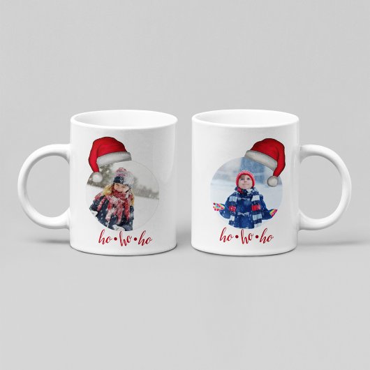 サンタ帽子のクリスマスフォト Ho Ho Ho コーヒーマグカップ