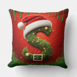 サンタ帽子のクリスマスモノグラムS ホリデーギフト クッション