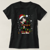 サンタ帽子のクリスマスライトおもしろい付きタキシード猫 Tシャツ (デザイン正面)