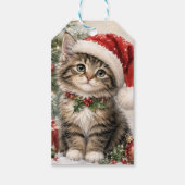 サンタ帽子のクリスマス猫 ギフトタグ (正面)