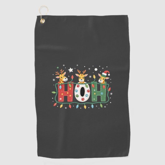 サンタ帽子のクリスマス キリン Ho Ho Ho ゴルフタオル (正面)