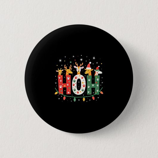 サンタ帽子のクリスマス ジラフ Ho Ho Ho 缶バッジ (正面)