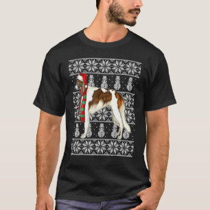 サンタ帽子のクリスマス・ボルゾイのユーモラスなクリスマス Tシャツ