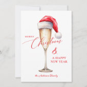 サンタ帽子のクリスマス&新年フラットホリデーカード シーズンカード (正面)