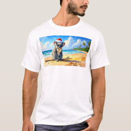 サンタ帽子のコアラと太陽と波 Tシャツ