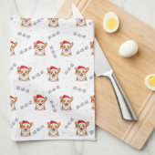 サンタ帽子のコーギスのクリスマスパターン キッチンタオル (四つ折り)