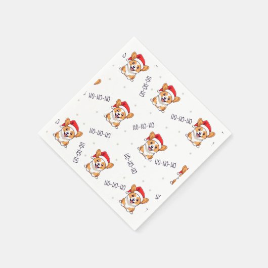 サンタ帽子のコーギスのクリスマスパターン スタンダードカクテルナプキン (角)