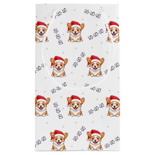 サンタ帽子のコーギスのクリスマスパターン スモールペーパーバッグ (裏面)