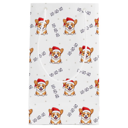 サンタ帽子のコーギスのクリスマスパターン スモールペーパーバッグ (正面)