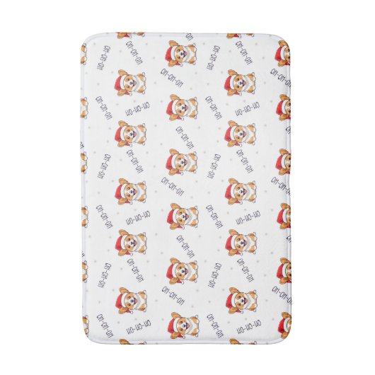 サンタ帽子のコーギスのクリスマスパターン バスマット (正面縦)