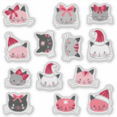 サンタ帽子のステッカーシート付きクリスマス猫 シール (正面)