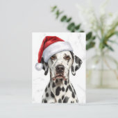 サンタ帽子のダルメシアン ウォーターカラークリスマス シーズンポストカード (スタンド正面)
