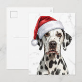 サンタ帽子のダルメシアン ウォーターカラークリスマス シーズンポストカード (正面/裏面)