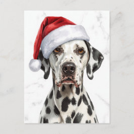 サンタ帽子のダルメシアン ウォーターカラークリスマス シーズンポストカード