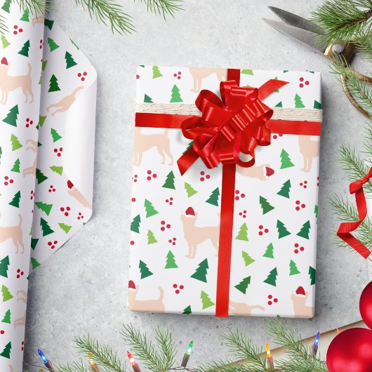 サンタ帽子のチワワ犬クリスマスホワイト ラッピングペーパー