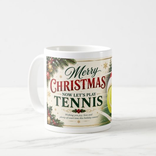 サンタ帽子のテニスクリスマスボール コーヒーマグカップ (正面左)