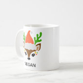 サンタ帽子のトナカイの顔 ホリデー コーヒーマグカップ (正面左)