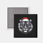 サンタ帽子のトラ クリスマス Xmas 愛好家 動物園の飼育員 マグネット (正面/裏面)
