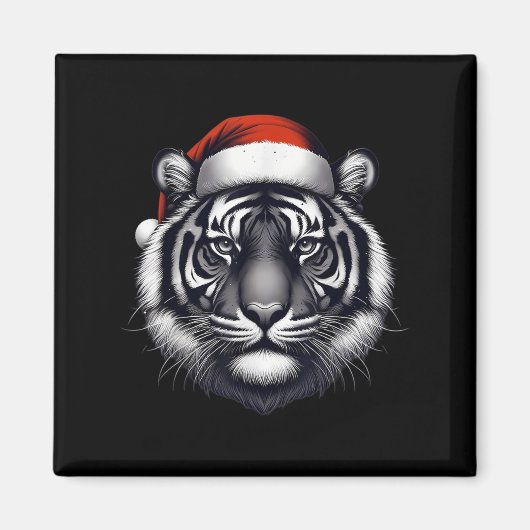 サンタ帽子のトラ クリスマス Xmas 愛好家 動物園の飼育員 マグネット (正面)